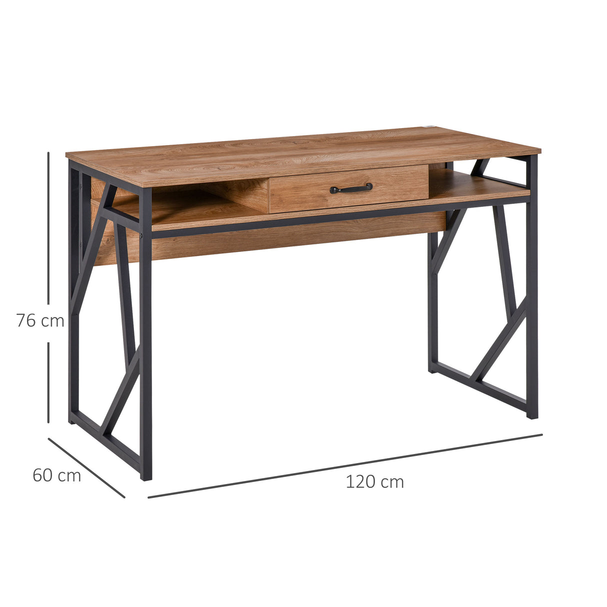 easycomfort easycomfort scrivania in metallo e mdf stile industriale con mensole e cassetto 120x60x76cm nero marrone