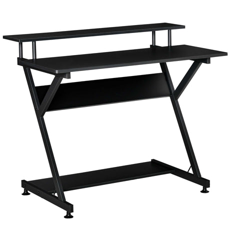 easycomfort easycomfort tavolo porta pc salvaspazio con ripiano monitor rialzato 100x60x85 5cm legno nero