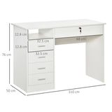 easycomfort easycomfort scrivania per camera o ufficio in legno con 2 cassetti e 2 chiavi 110x50x76cm bianco