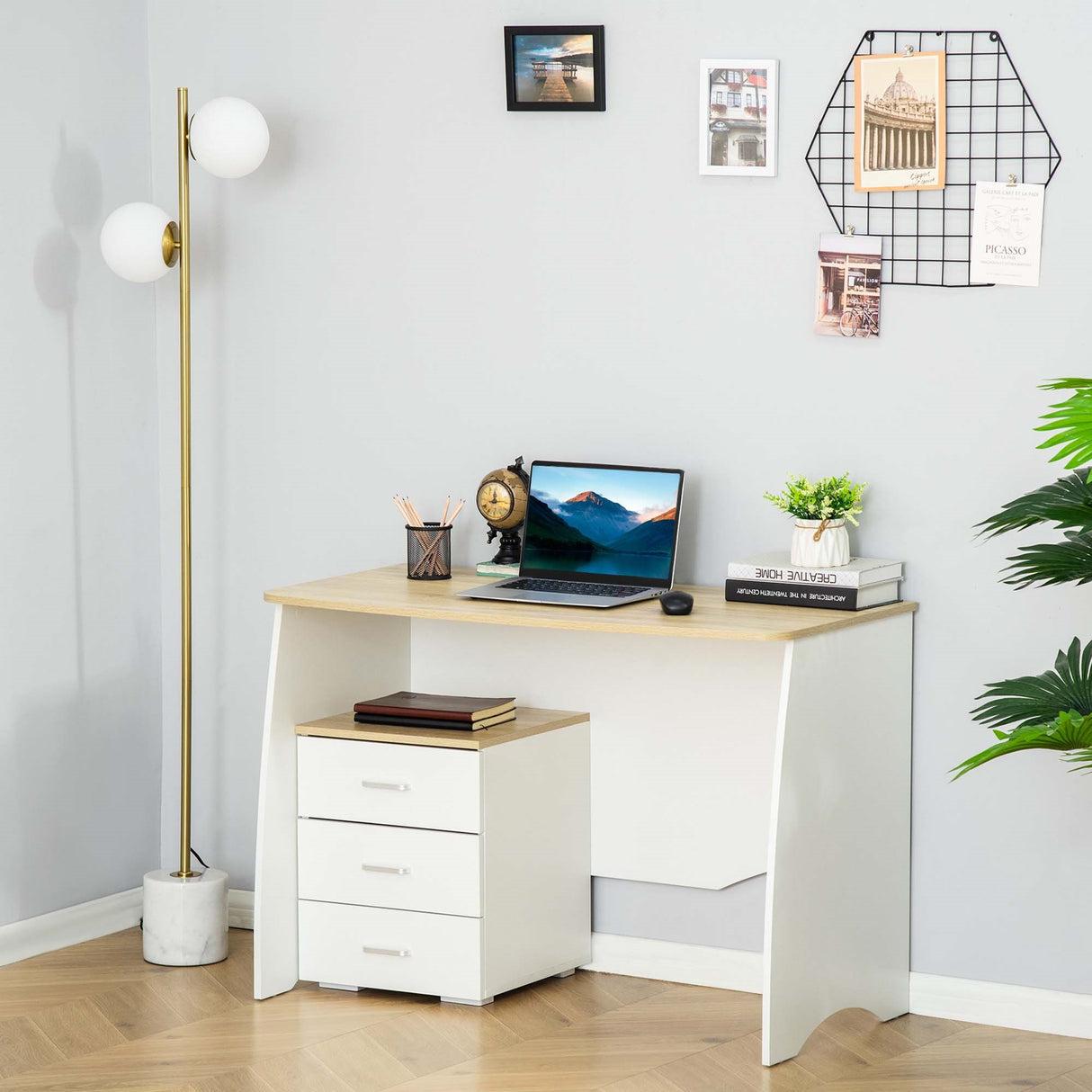 easycomfort easycomfort scrivania con cassettiera moderna in legno scrivania pc per camera e ufficio 110x55x75cm