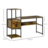 easycomfort easycomfort scrivania pc con scaffale e cassetti in legno truciolato e acciaio 140x50x110cm