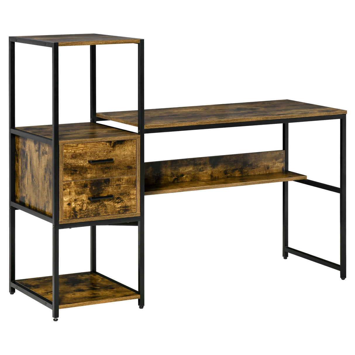 easycomfort easycomfort scrivania pc con scaffale e cassetti in legno truciolato e acciaio 140x50x110cm