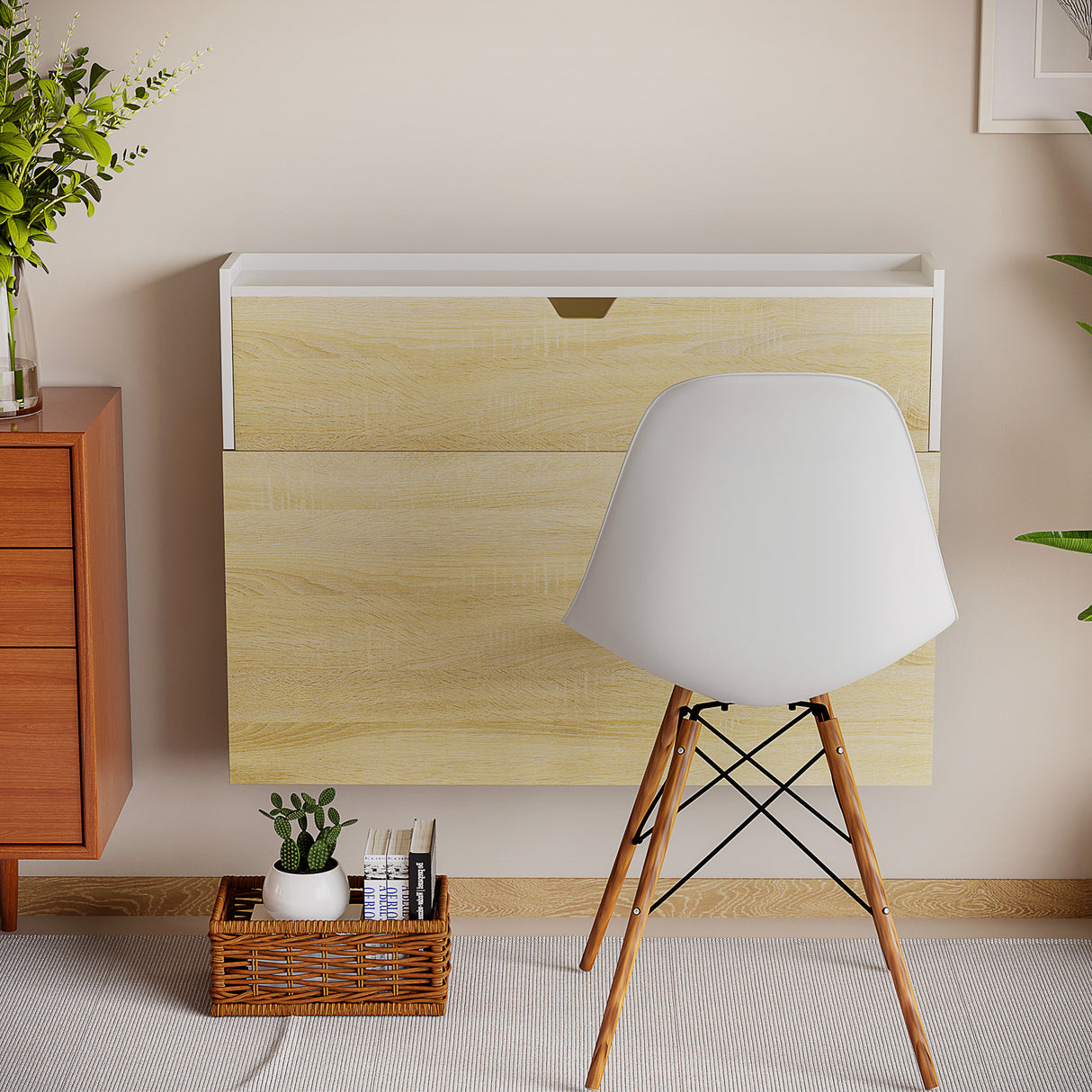 easycomfort easycomfort scrivania a muro pieghevole e salvaspazio con ripiani per casa e ufficio in truciolato 100x18x74 cm