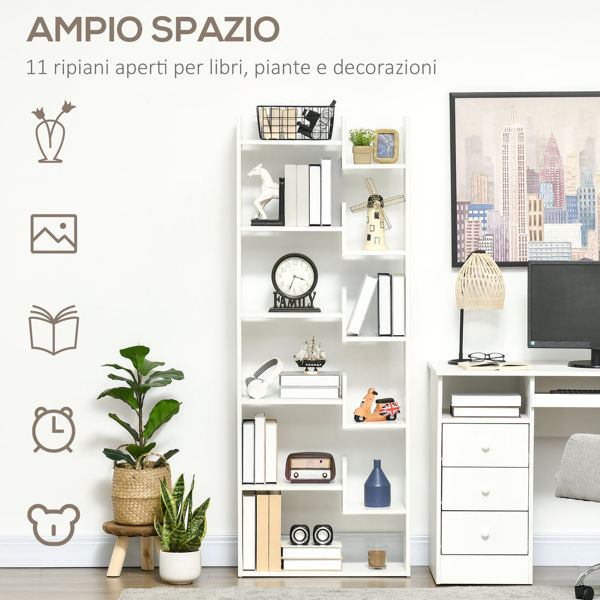 easycomfort easycomfort libreria moderna a 6 livelli con 11 scaffali aperti per studio e soggiorno 61x23x162 6 cm bianco