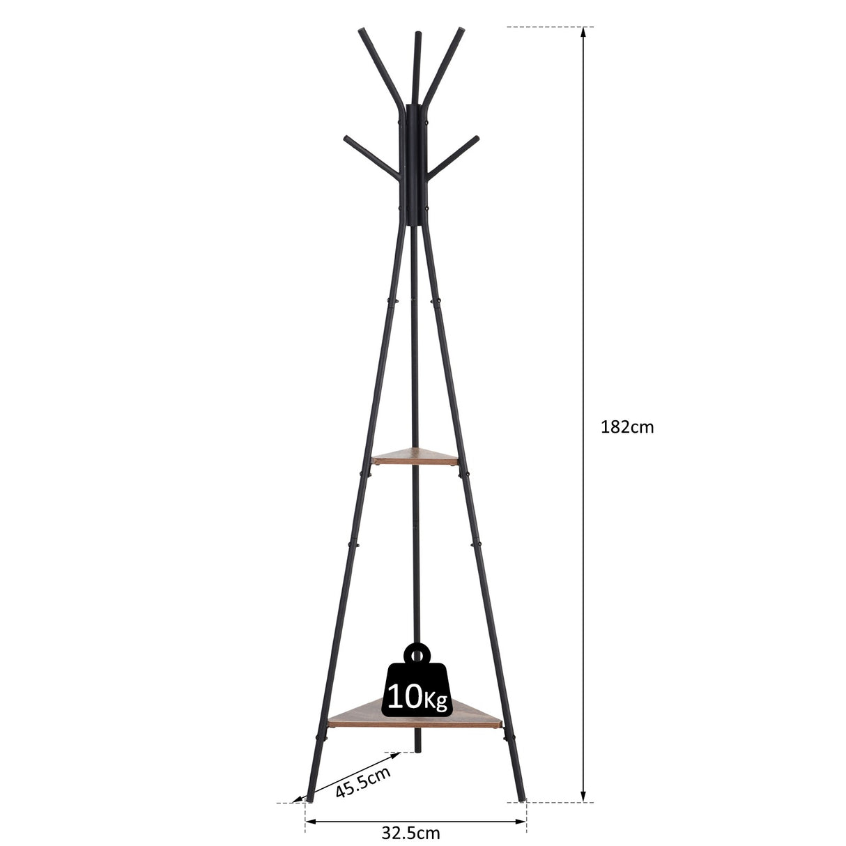 easycomfort easycomfort appendiabiti ad albero con 2 ripiani nero e marrone in metallo e legno ean 8054111843195