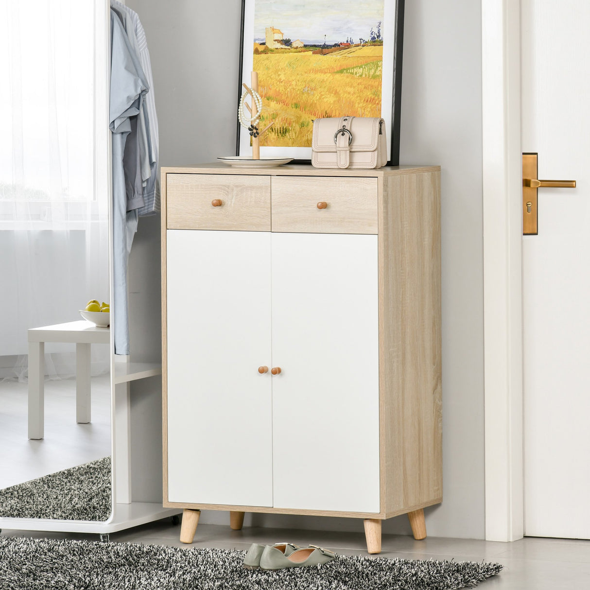 easycomfort easycomfort mobile scarpiera salvaspazio per 12 scarpe armadietto con 4 mensole e 2 cassetti 68x35x102 5cm color legno e bianco