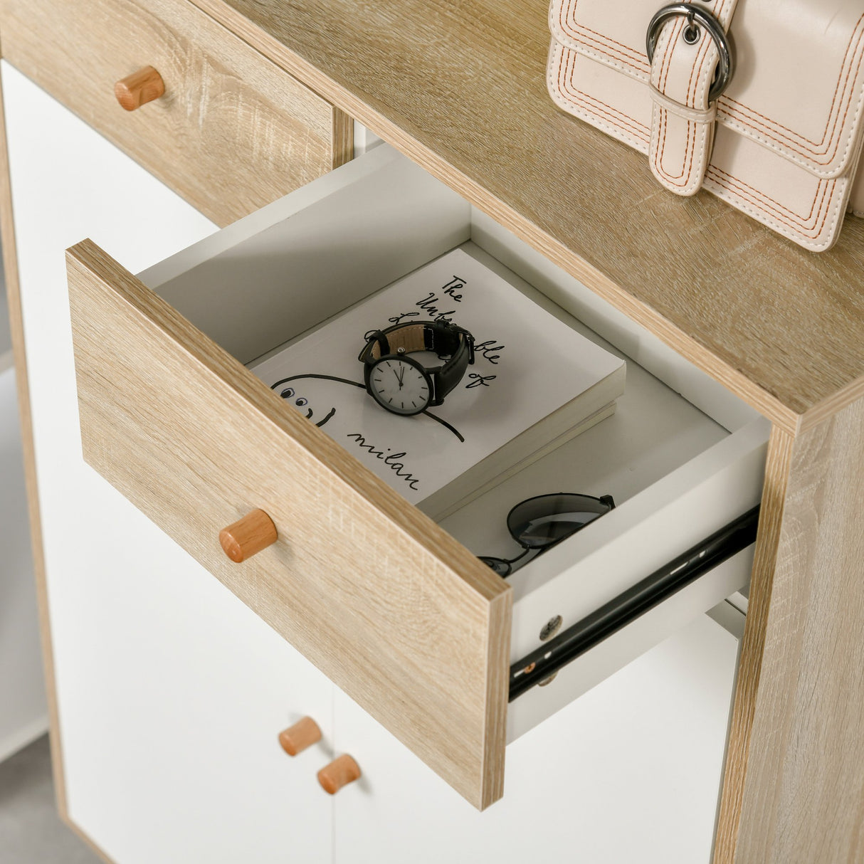 easycomfort easycomfort mobile scarpiera salvaspazio per 12 scarpe armadietto con 4 mensole e 2 cassetti 68x35x102 5cm color legno e bianco