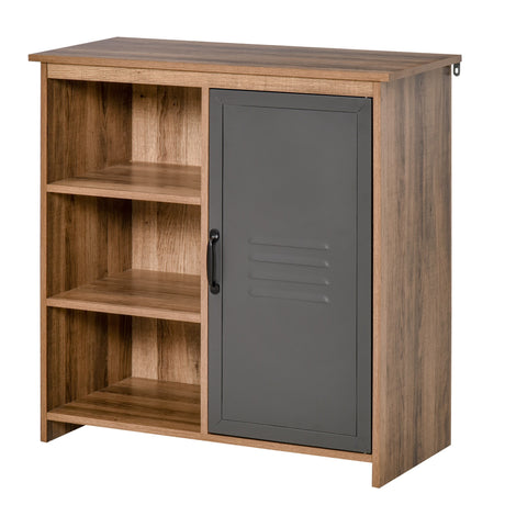 easycomfort easycomfort mobiletto multiuso con ripiani e armadietto in legno con anta in metallo mobile per soggiorno e cucina 80x35x82cm marrone grigio