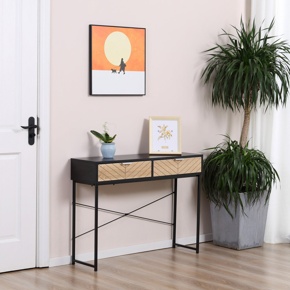 easycomfort easycomfort consolle moderna per ingresso e soggiorno con 2 cassetti in metallo 100x30x75cm nero