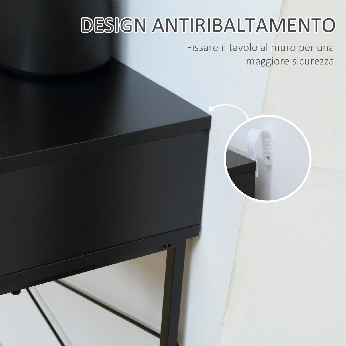 easycomfort easycomfort consolle moderna per ingresso e soggiorno con 2 cassetti in metallo 100x30x75cm nero