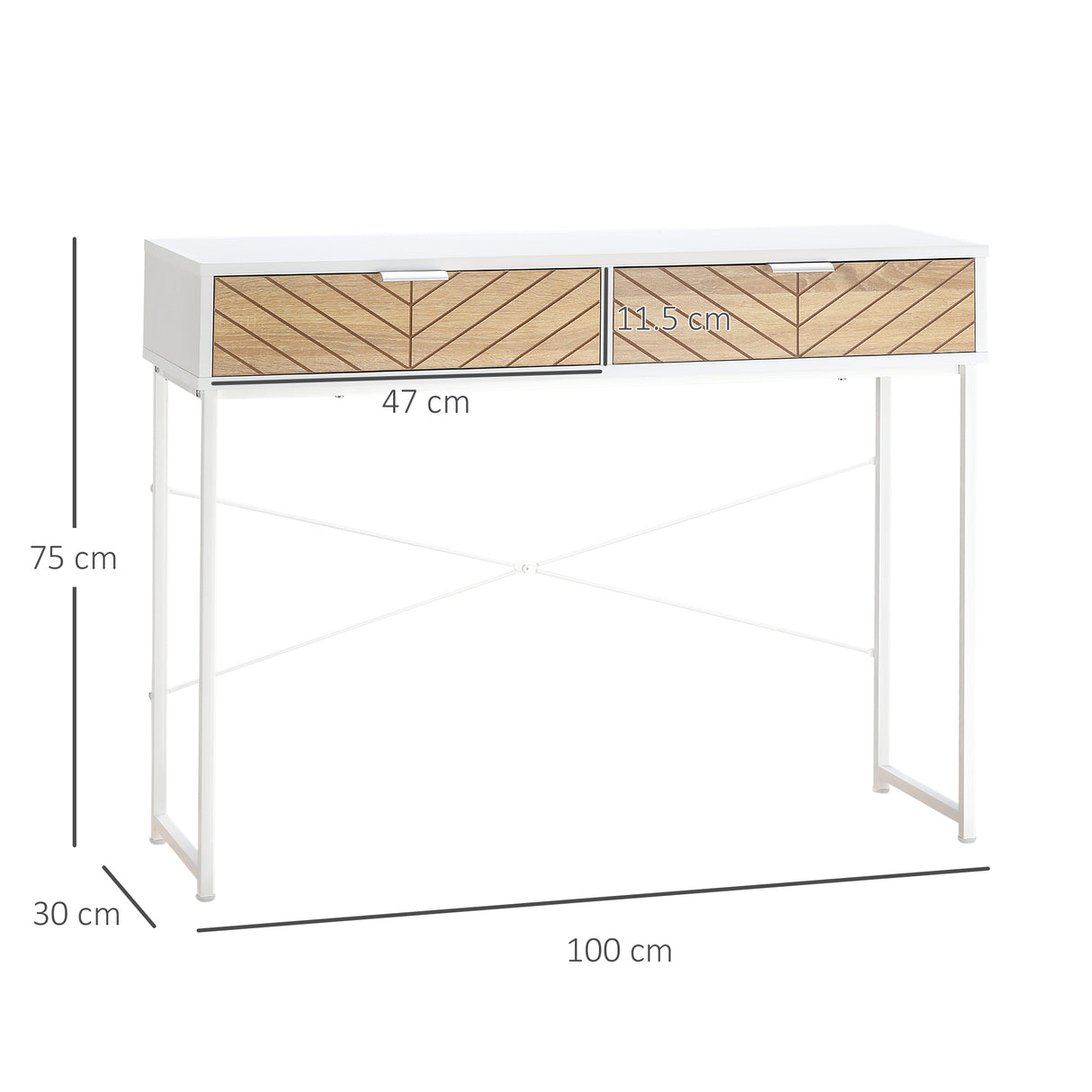 easycomfort easycomfort consolle moderna per ingresso e soggiorno con 2 cassetti in metallo 100x30x75cm bianco