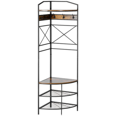 easycomfort easycomfort appendiabiti da terra angolare con panca e scarpiera in stile industriale 50x50x183cm marrone