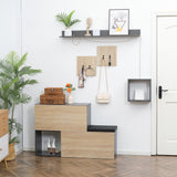 easycomfort easycomfort set mobile da ingresso con attaccapanni scarpiera con panca e scaffale grigio e naturale