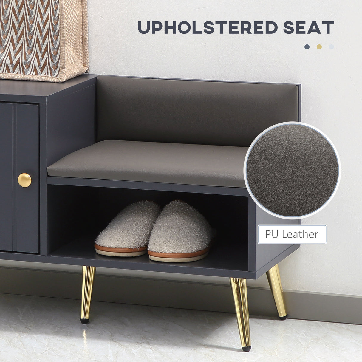 easycomfort easycomfort mobile scarpiera da ingresso con seduta imbottita e armadietto per 4 paia di scarpe 80x33x49cm grigio