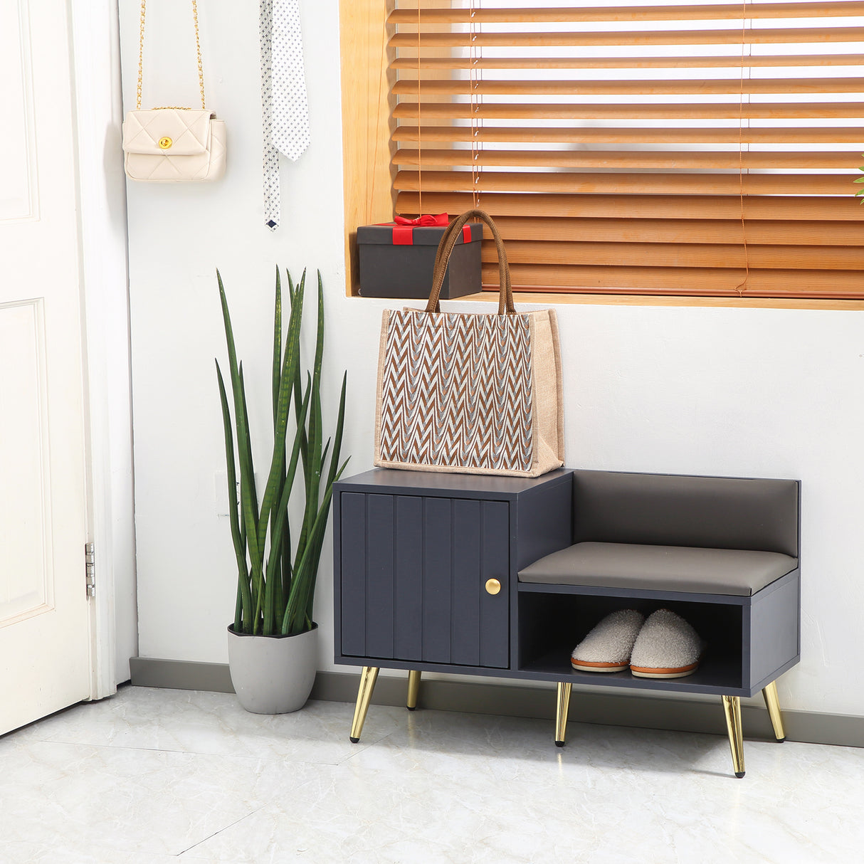 easycomfort easycomfort mobile scarpiera da ingresso con seduta imbottita e armadietto per 4 paia di scarpe 80x33x49cm grigio