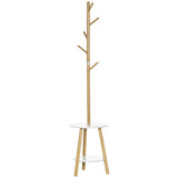 easycomfort easycomfort appendiabiti da terra per ingresso in mdf e alluminio con 5 ganci in bambu e tavolino rotondo 39 5x39 5x171 cm