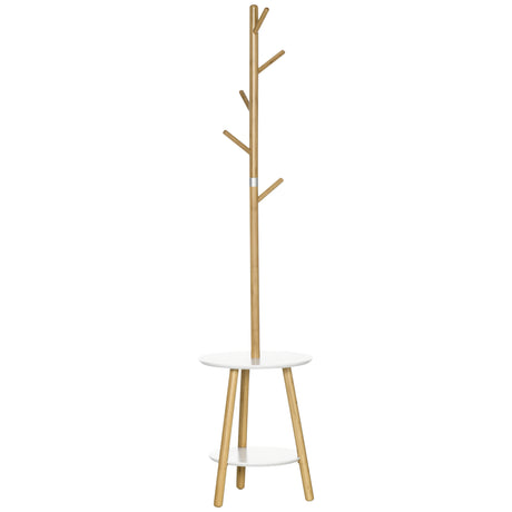 easycomfort easycomfort appendiabiti da terra per ingresso in mdf e alluminio con 5 ganci in bambu e tavolino rotondo 39 5x39 5x171 cm