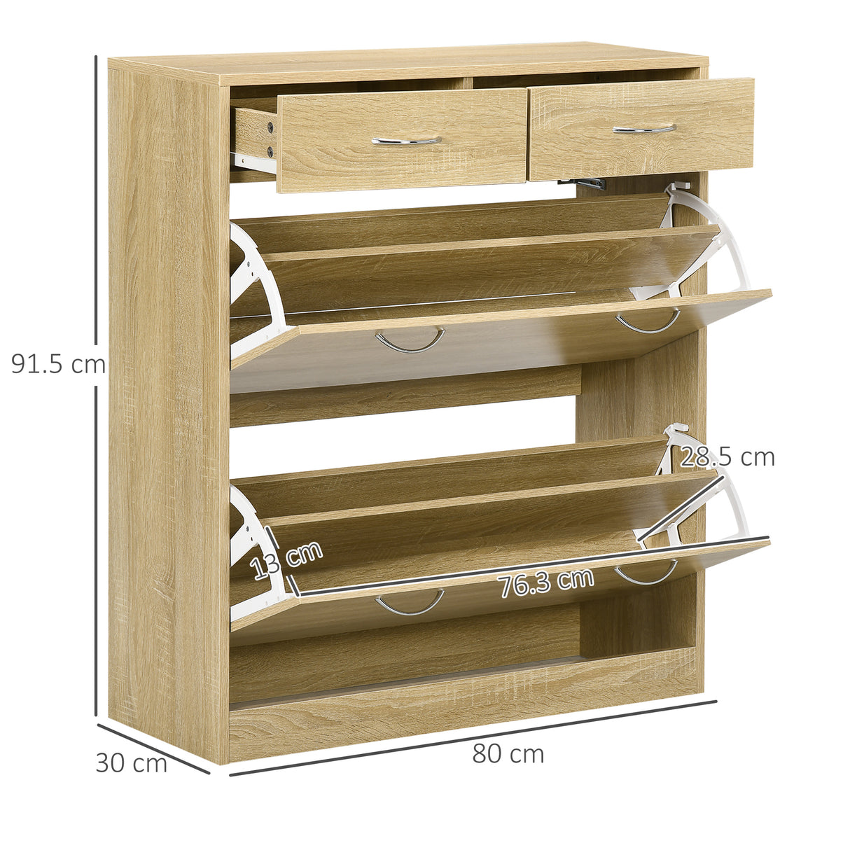easycomfort easycomfort mobile scarpiera in truciolato con 2 ripiani interni regolabili e 2 cassetti 80x30x91 5 cm