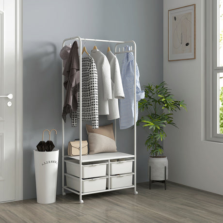 easycomfort easycomfort stand appendiabiti con scarpiera a 4 cesti e 8 ganci in acciaio e plastica 63x37x153 cm bianco