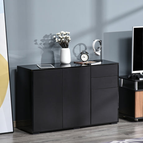 easycomfort easycomfort mobiletto multiuso nero con 2 cassetti e 2 armadietti ad apertura a pressione 117x36x74cm