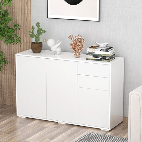 easycomfort easycomfort mobiletto multiuso in legno bianco con 2 cassetti e 2 armadietti con apertura a pressione 117x36x74 cm ean 8054111844659