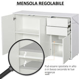 easycomfort easycomfort mobiletto multiuso in legno bianco con 2 cassetti e 2 armadietti con apertura a pressione 117x36x74 cm ean 8054111844659