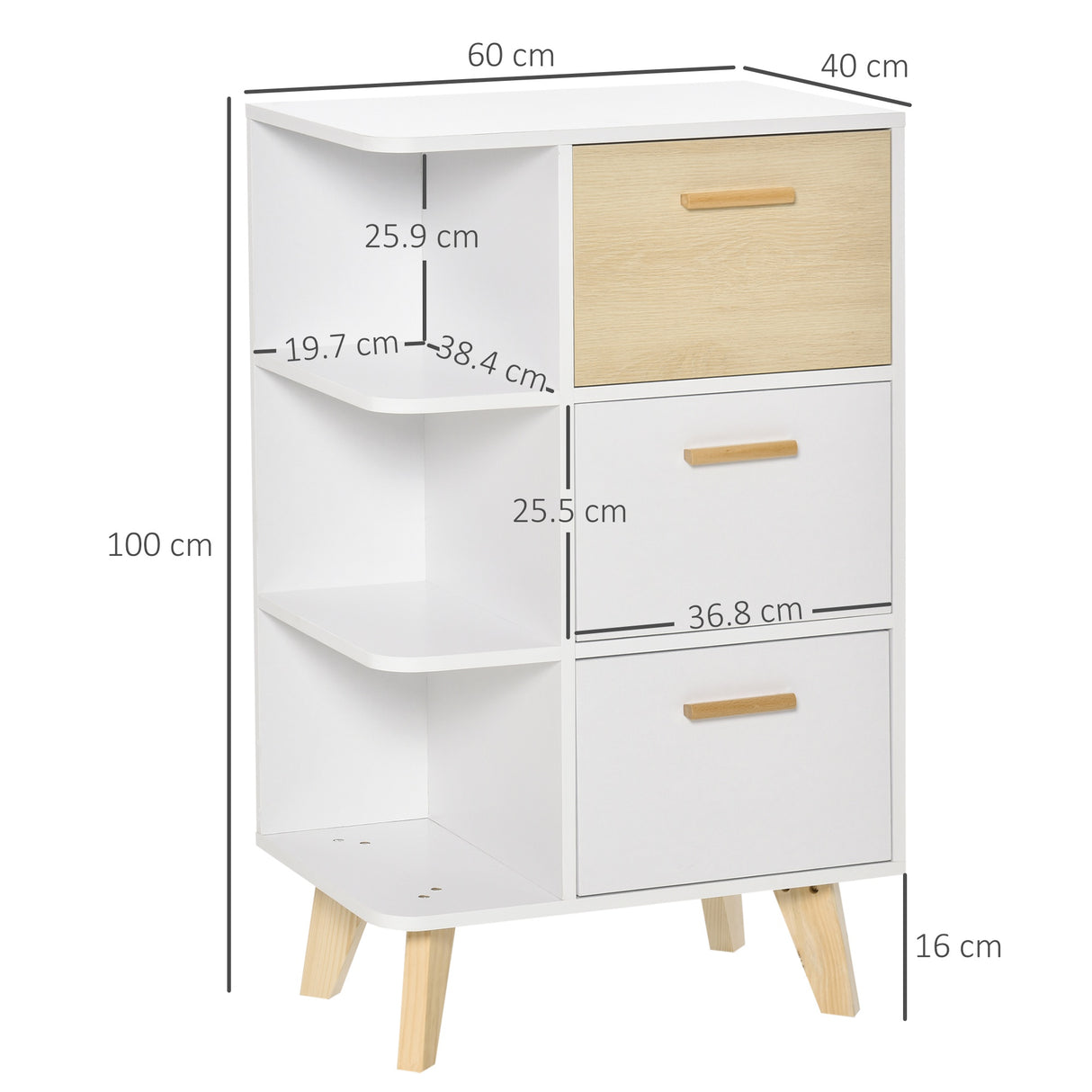 easycomfort easycomfort mobiletto multiuso con 3 ripiani aperti e cassetti mobile per soggiorno cucina ufficio in legno bianco 60x40x100cm