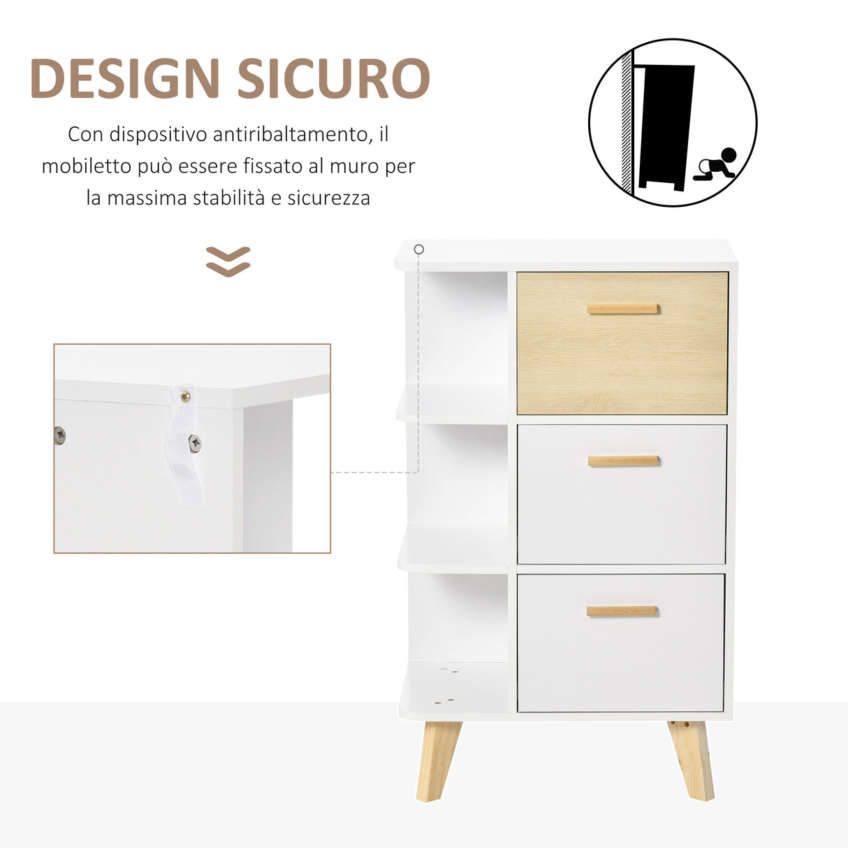 easycomfort easycomfort mobiletto multiuso con 3 ripiani aperti e cassetti mobile per soggiorno cucina ufficio in legno bianco 60x40x100cm