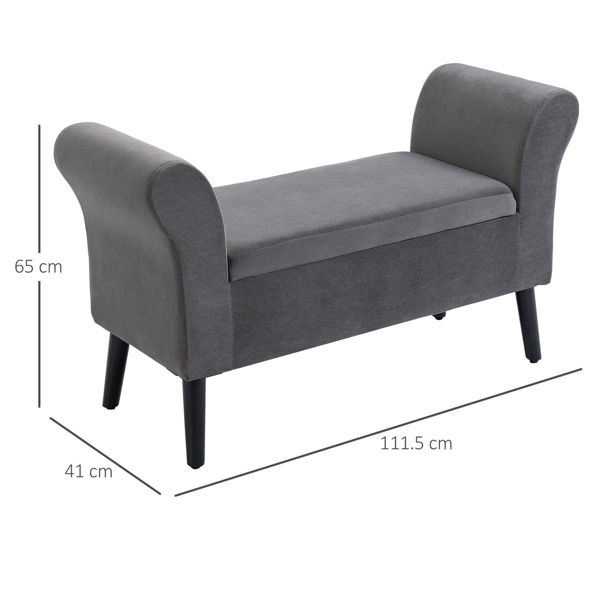 easycomfort easycomfort panca contenitore imbottita per camera in tessuto vellutato con braccioli 111 5x41x65cm grigio