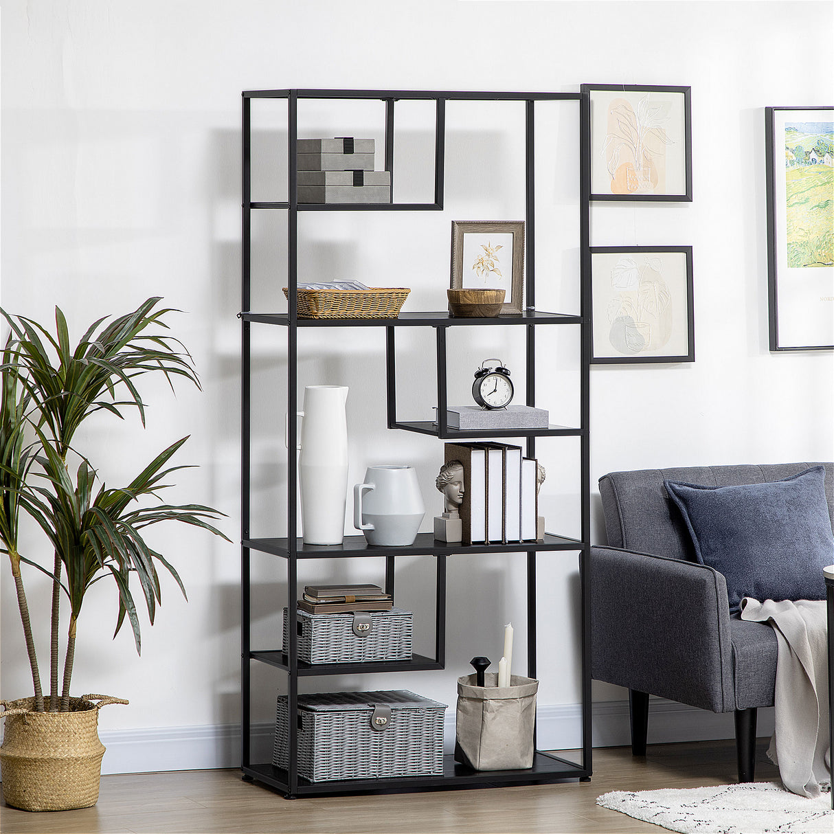 easycomfort easycomfort mobile libreria a 7 livelli in truciolato e acciaio per soggiorno camera da letto e ufficio 83x34x180 cm nero