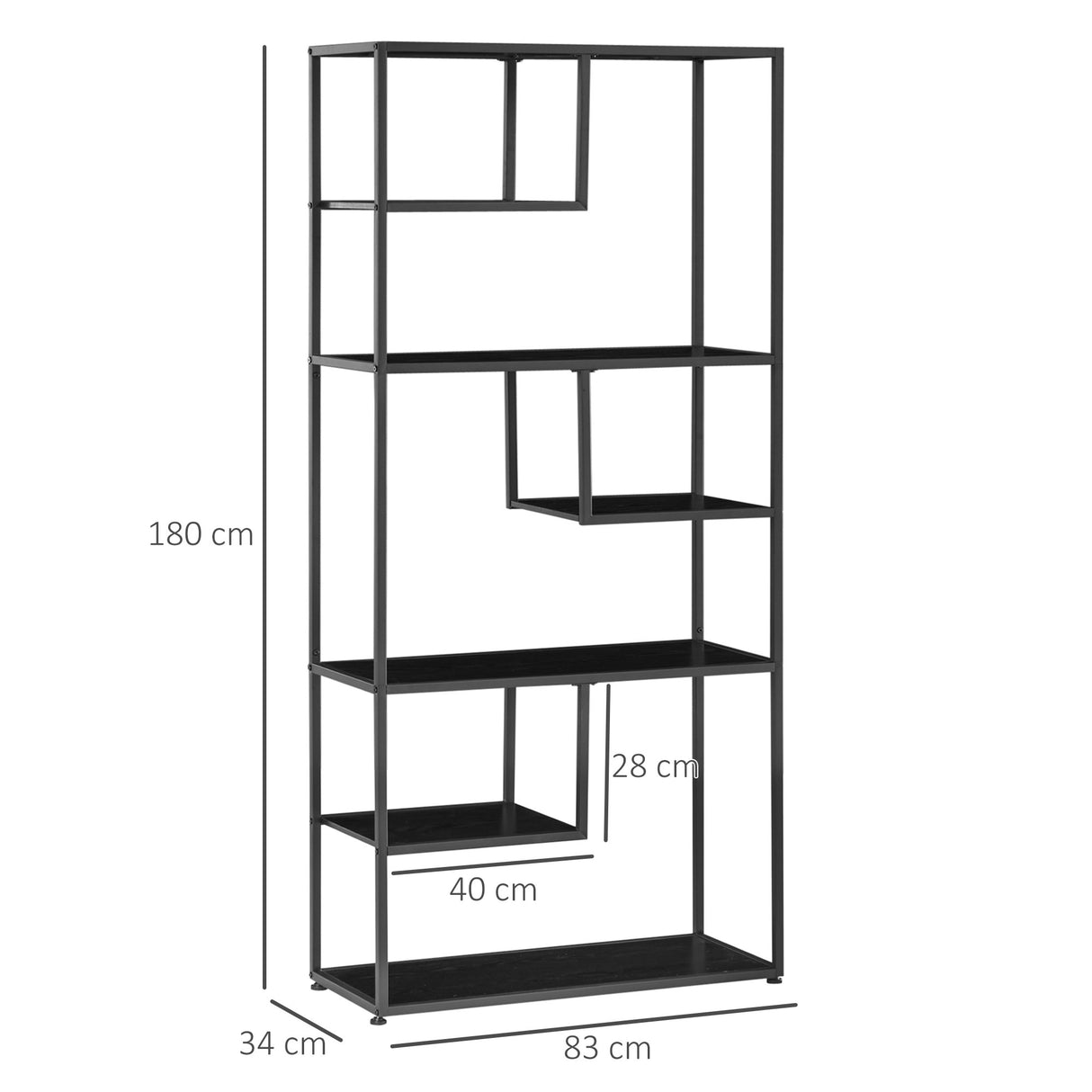 easycomfort easycomfort mobile libreria a 7 livelli in truciolato e acciaio per soggiorno camera da letto e ufficio 83x34x180 cm nero