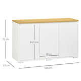 easycomfort easycomfort mobile multiuso con 2 armadietti a 2 livelli in truciolato ripiano regolabile 120x37x75cm bianco e color legno