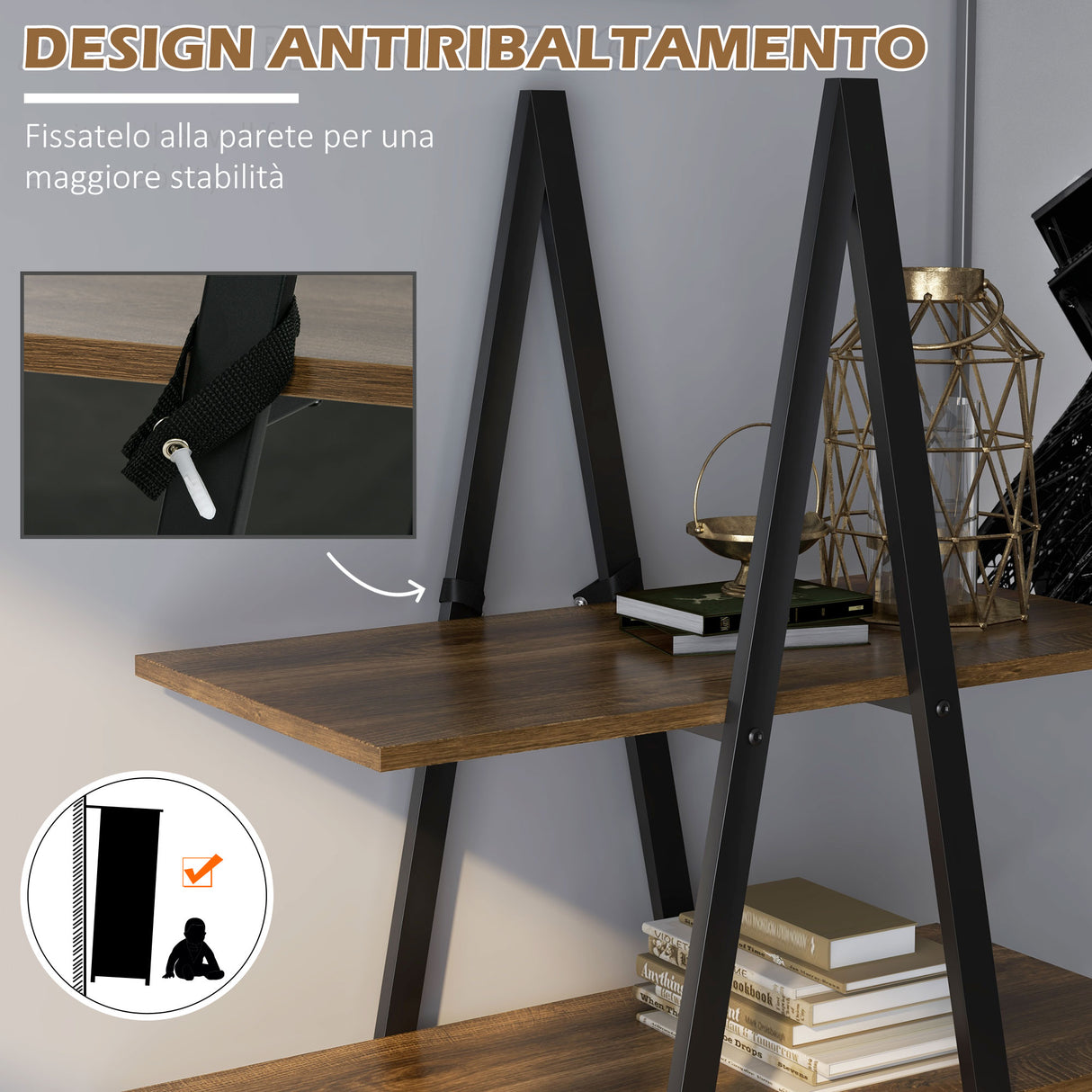 easycomfort easycomfort scaffale libreria 4 livelli in truciolato e acciaio ad a