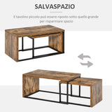 easycomfort easycomfort set di 2 tavolini da salotto impilabili e salvaspazio in stile industriale legno mdf e metallo marrone e nero