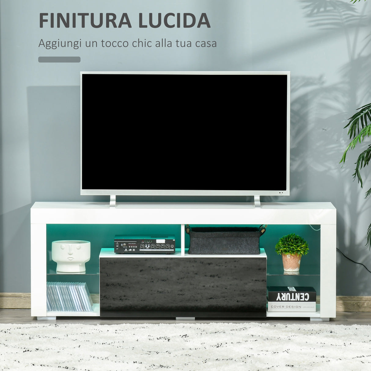 easycomfort easycomfort mobile porta tv con luci a led di 20 colori e telecomando per televisioni fino 55 bianco