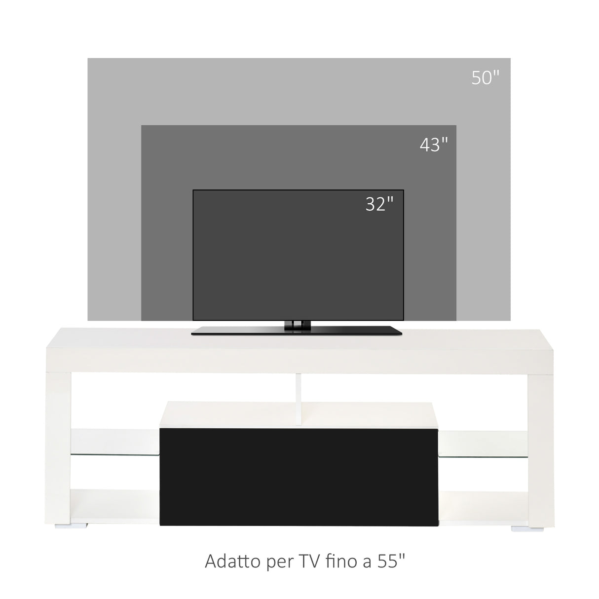 easycomfort easycomfort mobile porta tv con luci a led di 20 colori e telecomando per televisioni fino 55 bianco
