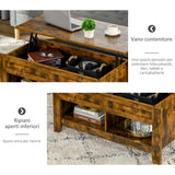 easycomfort easycomfort tavolino da salotto in stile industriale con vano contenitore e piano sollevabile in legno marrone rustico
