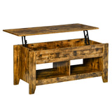 easycomfort easycomfort tavolino da salotto in stile industriale con vano contenitore e piano sollevabile in legno marrone rustico