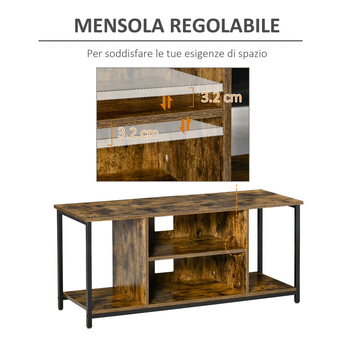 easycomfort easycomfort mobile tv da salotto in stile industriale legno e acciaio 110x40x50cm