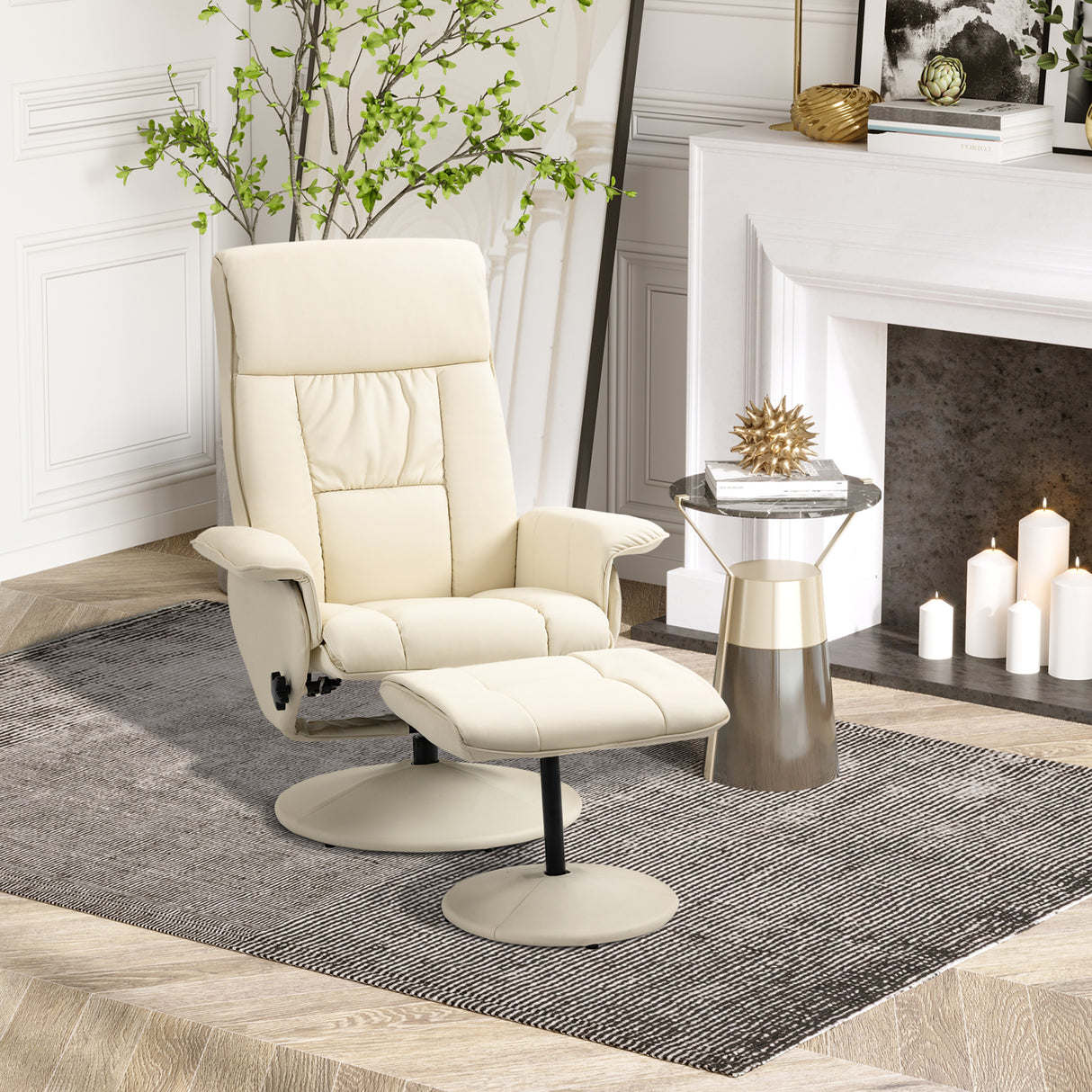 easycomfort easycomfort poltrona relax reclinabile fino 135 con seduta girevole e pouf poggiapiedi 78x84x110cm crema