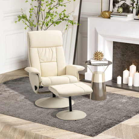 easycomfort easycomfort poltrona relax reclinabile fino 135 con seduta girevole e pouf poggiapiedi 78x84x110cm crema