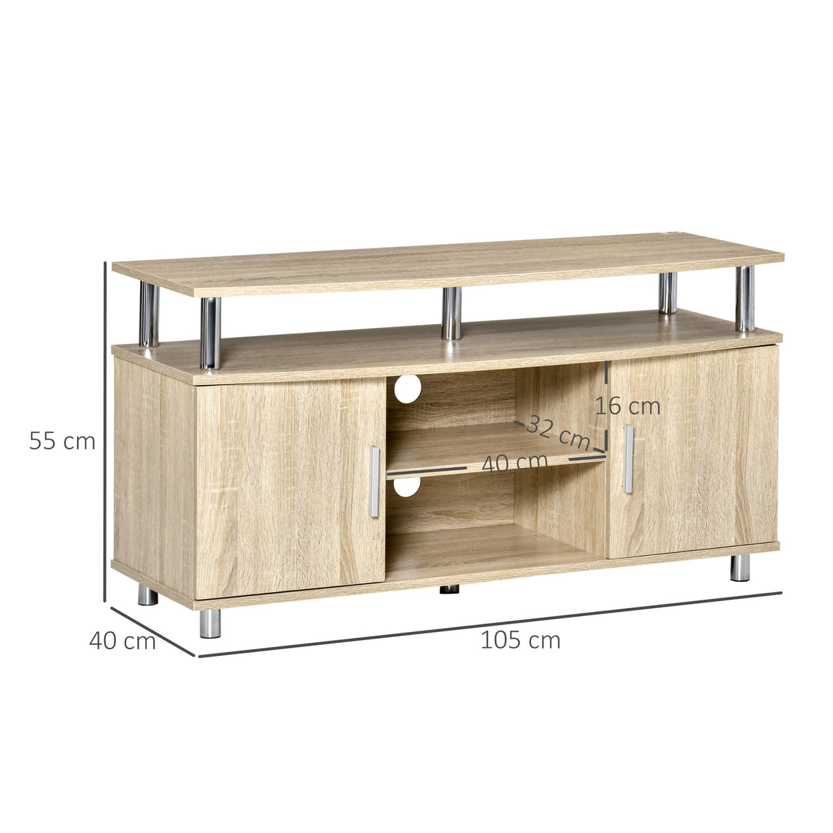 easycomfort easycomfort mobile tv moderno con 2 ripiani fori passacavi e 2 armadietti in mdf 105x40x55cm rovere