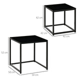 easycomfort easycomfort set 2 tavolini da salotto quadrati moderni in acciaio e vetro temperato nero