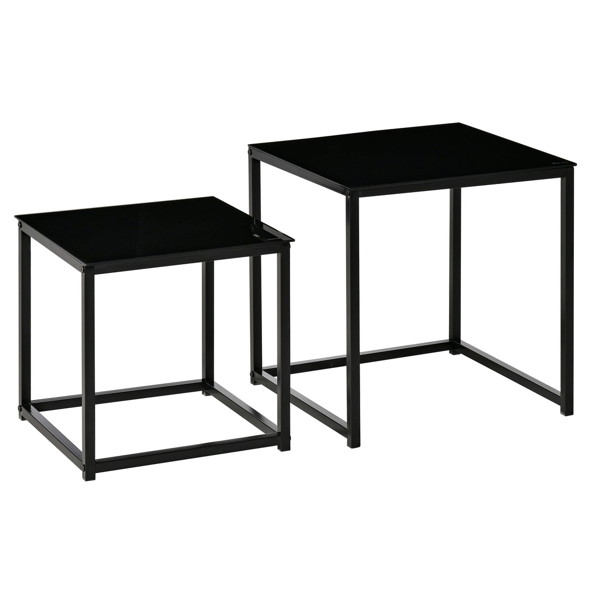 easycomfort easycomfort set 2 tavolini da salotto quadrati moderni in acciaio e vetro temperato nero