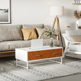easycomfort easycomfort tavolino da caffe con 2 cassetti e vano aperto in legno e metallo 100x50x40cm bianco e marrone