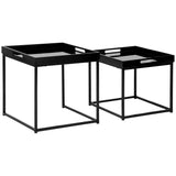 easycomfort easycomfort set da 2 tavolini da caffe impilabili con finitura lucida e telaio in acciaio nero