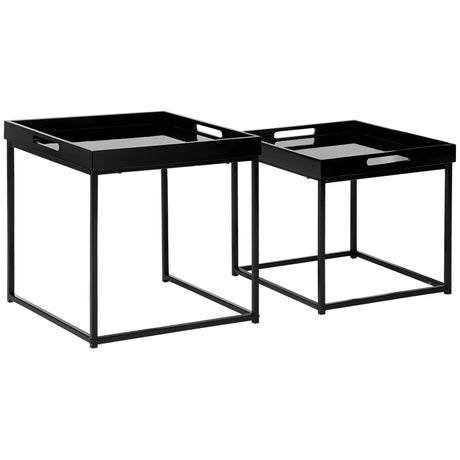 easycomfort easycomfort set da 2 tavolini da caffe impilabili con finitura lucida e telaio in acciaio nero