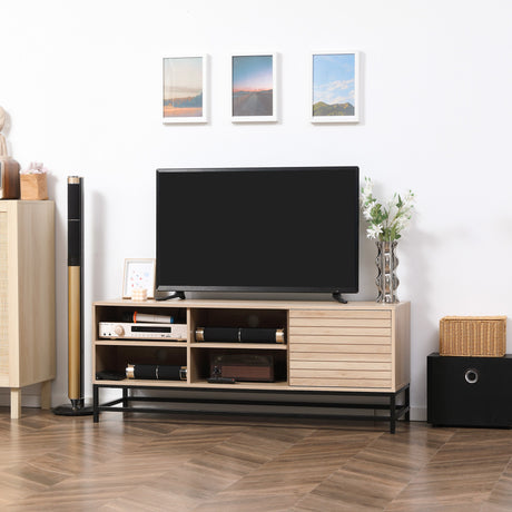 easycomfort easycomfort mobile tv moderno per tv max 60 in mdf e acciaio con 4 ripiani aperti e armadietto a 2 livelli 140x40x55 3 cm
