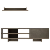easycomfort easycomfort set mobile porta tv con armadietto e mensola da appendere in legno 160x35 6x44cm grigio