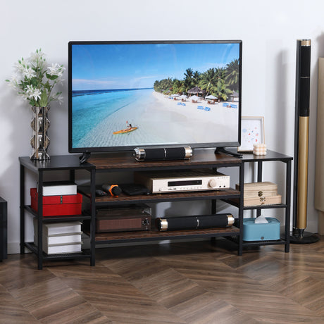 easycomfort easycomfort mobile tv moderno per tv fino a 60 con 6 ripiani aperti in acciaio e truciolato 140x40x50 cm marrone e nero